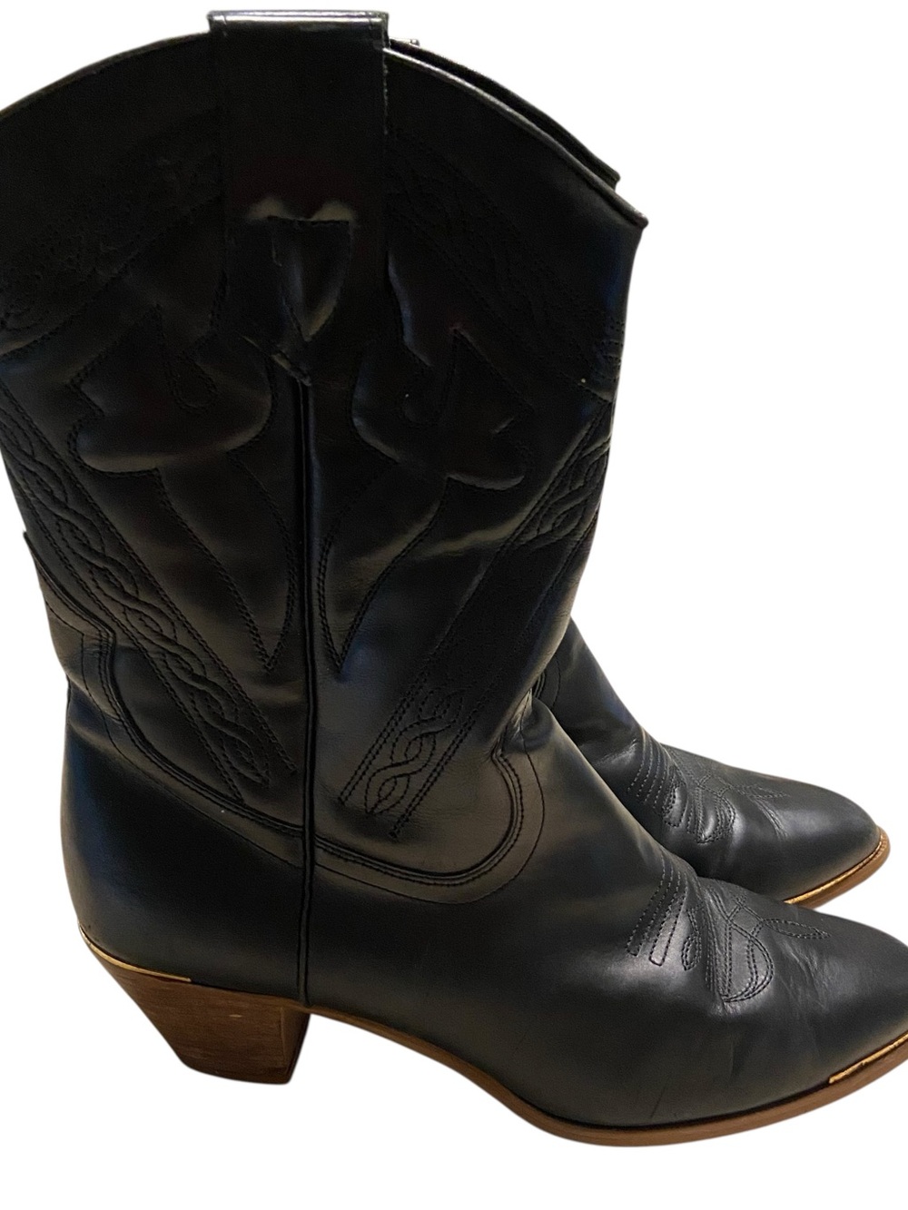 ACME Cowboy Boots Womens Size 8.5 M Black Leather Rose Bud Western Cowgirl Boho